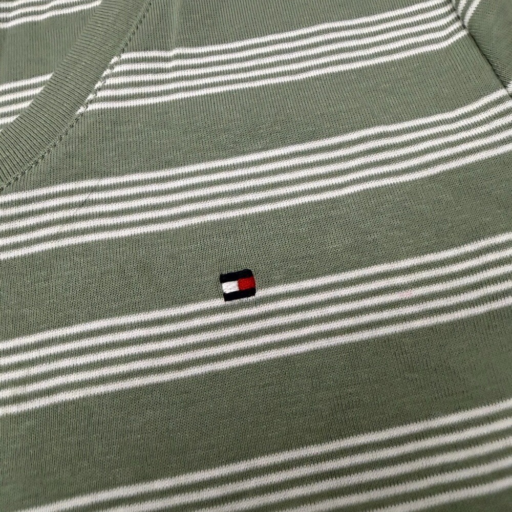 Tommy Hilfiger Olive and White Striped Tee Size XL - Picture 3 of 5